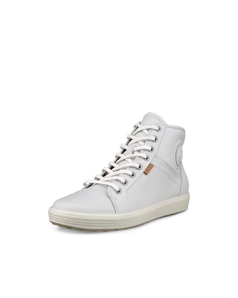 Women's ECCO® Soft 7 Leather High-Top Trainer - White - M