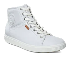 Women's ECCO® Soft 7 Leather High-Top Trainer - White - Main