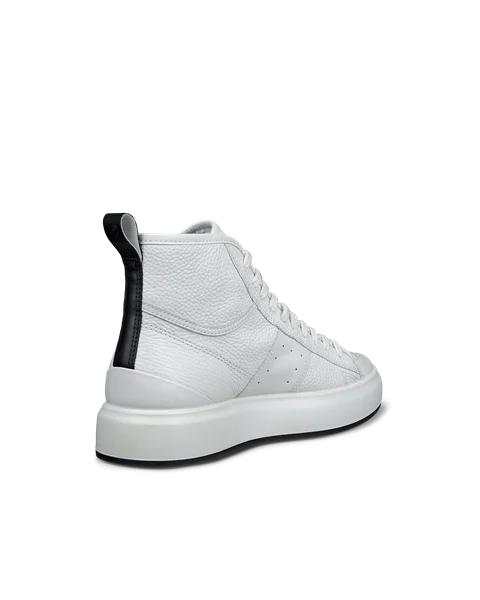 Women's ECCO® Street Ace Leather High-Top Trainer - White - B