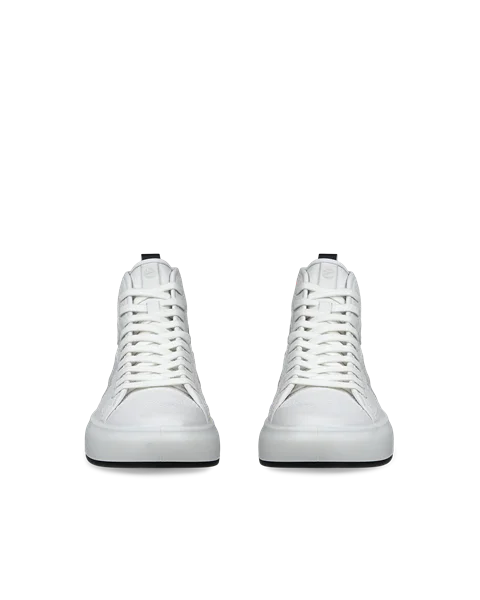 Women's ECCO® Street Ace Leather High-Top Trainer - White - Front_Pair