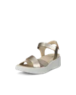 Damskie skórzane sandały na koturnie ECCO® Flowt Wedge LX - Złoty - M