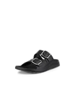 Men's ECCO® Cozmo Leather Buckle Two Strap Sandal - Black - M