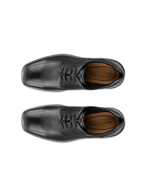 Men's ECCO® Helsinki 2 Leather Bike-Toe Derby Shoe - Black - Top_Left_Pair