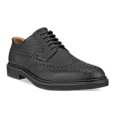 Men's ECCO® Metropole London Leather Brogue Shoe - Black - Main