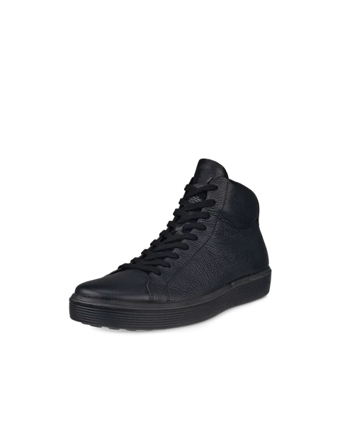 Men's ECCO® Soft 60 Leather High-Top Trainer - Black - M