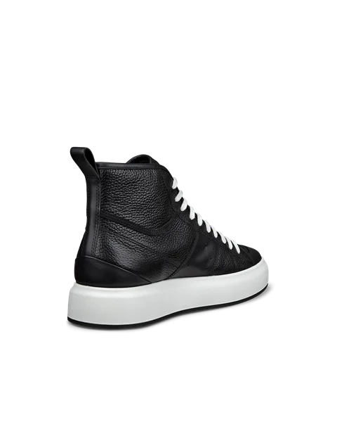 Men's ECCO® Street Ace Leather High-Top Trainer - Black - B