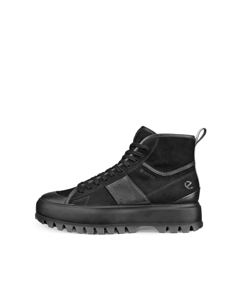 Men's ECCO® Street Ace Rugged Nubuck Gore-Tex High-Top Trainer - Black - O