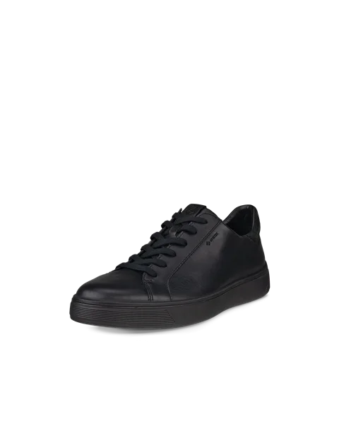 Men's ECCO® Street Tray Leather Gore-Tex Trainer - Black - M