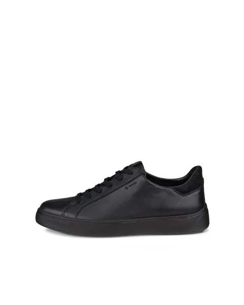 Men's ECCO® Street Tray Leather Gore-Tex Trainer - Black - O