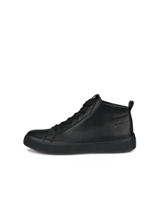 Men's ECCO® Street Tray Leather Gore-Tex High-Top Trainer - Black - O