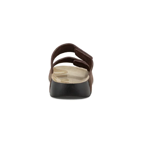 Men's ECCO® Cozmo Nubuck Two Strap Sandal - Brown - Heel