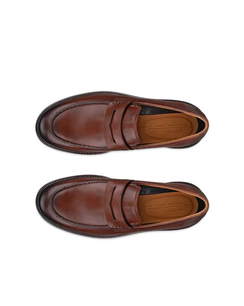 Men's ECCO® Metropole London Leather Moc-Toe Shoe - Brown - Top_Left_Pair