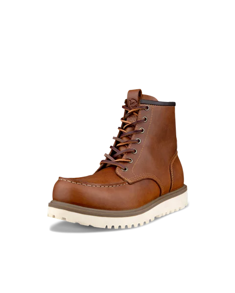 Men's ECCO® Staker Leather Moc-Toe Boot - Brown - M