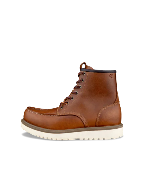 Men's ECCO® Staker Leather Moc-Toe Boot - Brown - O