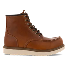 Men's ECCO® Staker Leather Moc-Toe Boot - Brown - Outside