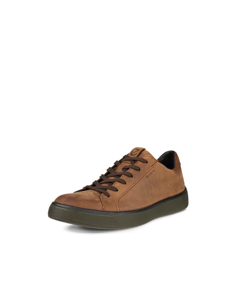 Men's ECCO® Street Tray Leather Gore-Tex Trainer - Brown - M