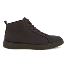 Men's ECCO® Street Tray Nubuck Gore-Tex High-Top Trainer - Brown - Outside