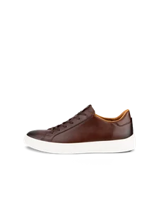 Men's ECCO® Street Tray Leather Trainer - Brown - O