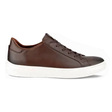 Men's ECCO® Street Tray Leather Trainer - Brown - Outside