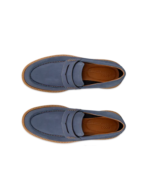 Men's ECCO® Metropole London Nubuck Moc-Toe Shoe - Blue - Top_Left_Pair