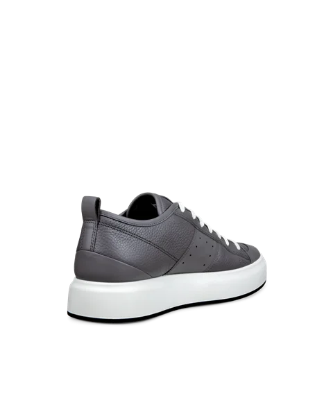 Men's ECCO® Street Ace Leather Trainer - Grey - B