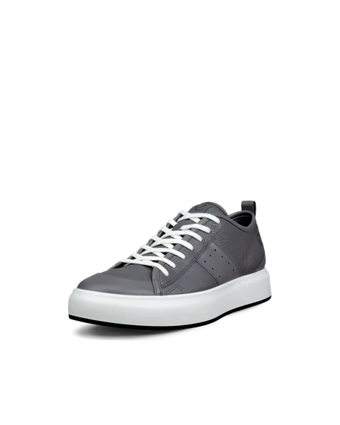 Men's ECCO® Street Ace Leather Trainer - Grey - M