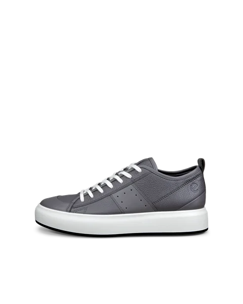 Men's ECCO® Street Ace Leather Trainer - Grey - O