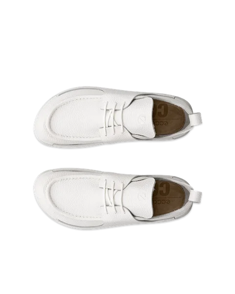 Men's ECCO® Cozmo Leather Moc-Toe Shoe - White - Top_Left_Pair