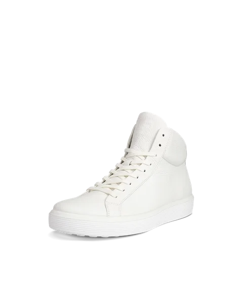 Men's ECCO® Soft 60 Leather High-Top Trainer - White - M