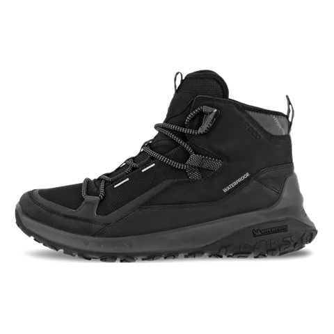 Męskie nubukowe wodoodporne buty trekkingowe ECCO® ULT-TRN Mid - Czarny - Left