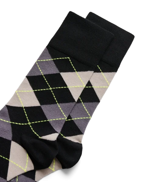 Men's ECCO® Mid-Cut Argyle Socks - Black - D1